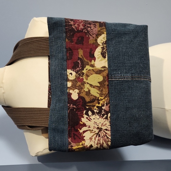 NWT handmade upcycled denim shoulder tote bag - Picture 6 of 6